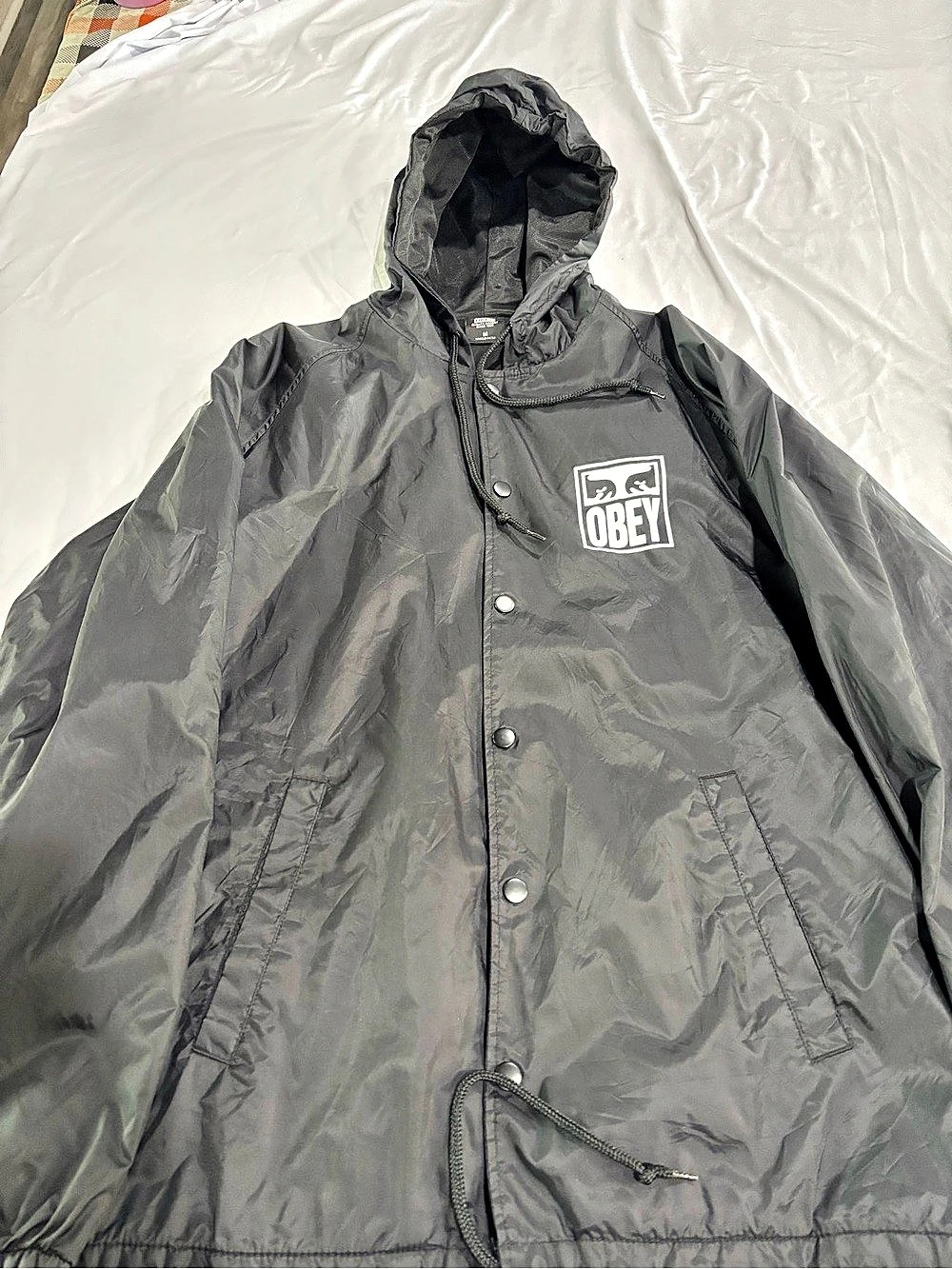 OBEY Hooded Coach Jacket Black Hooded Jacket Size Medium